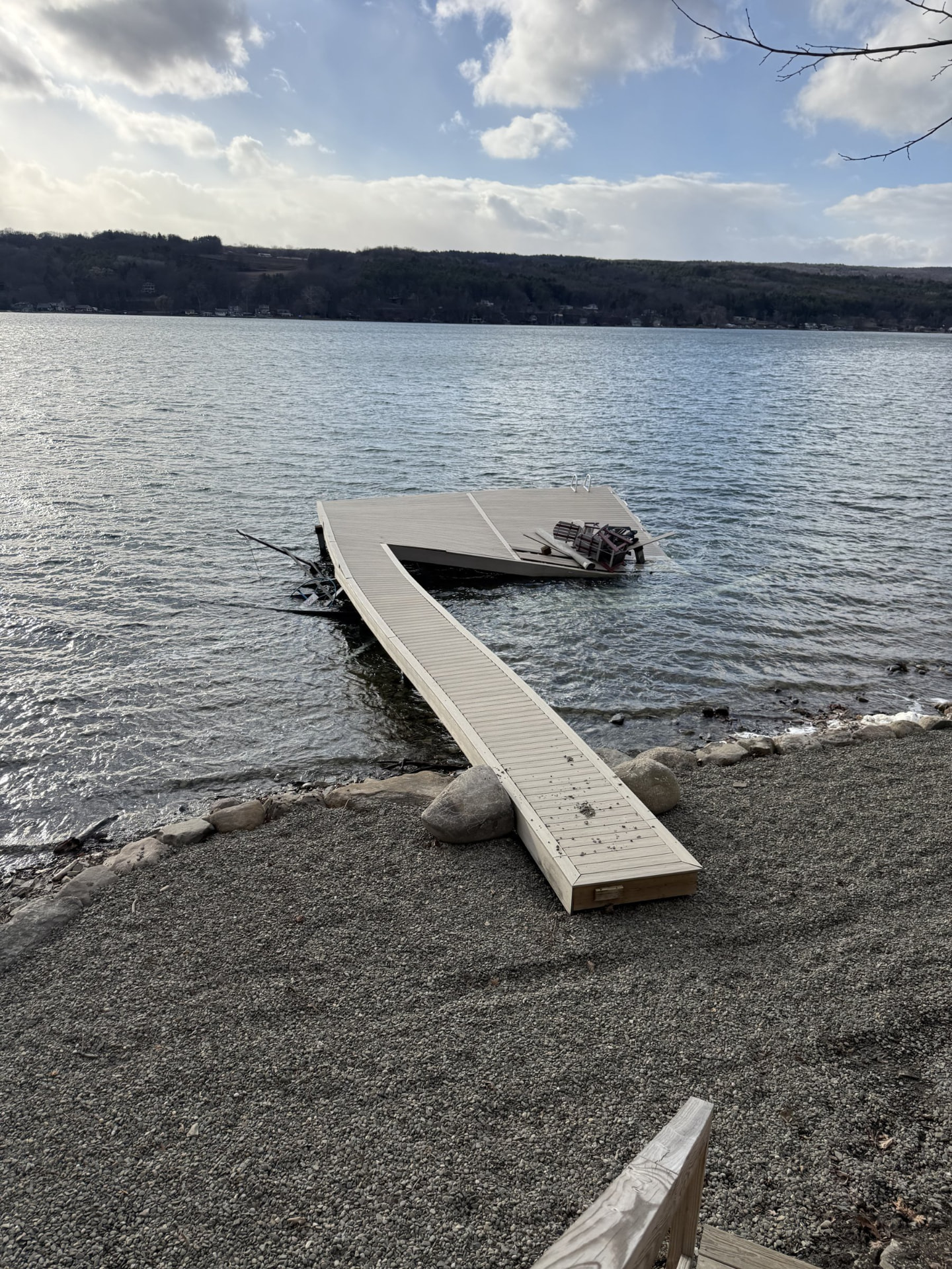Floating dock extending from the shore